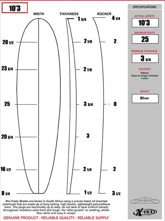 XTRA FOAM SURFBOARD BLANK 10'3″ LONGBOARD