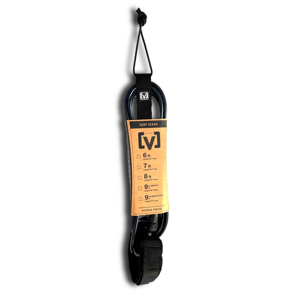 VICTORY LEASH 9' REGULAR CALF 7MM 1 SWIVEL RAIL SAVER BLACK
