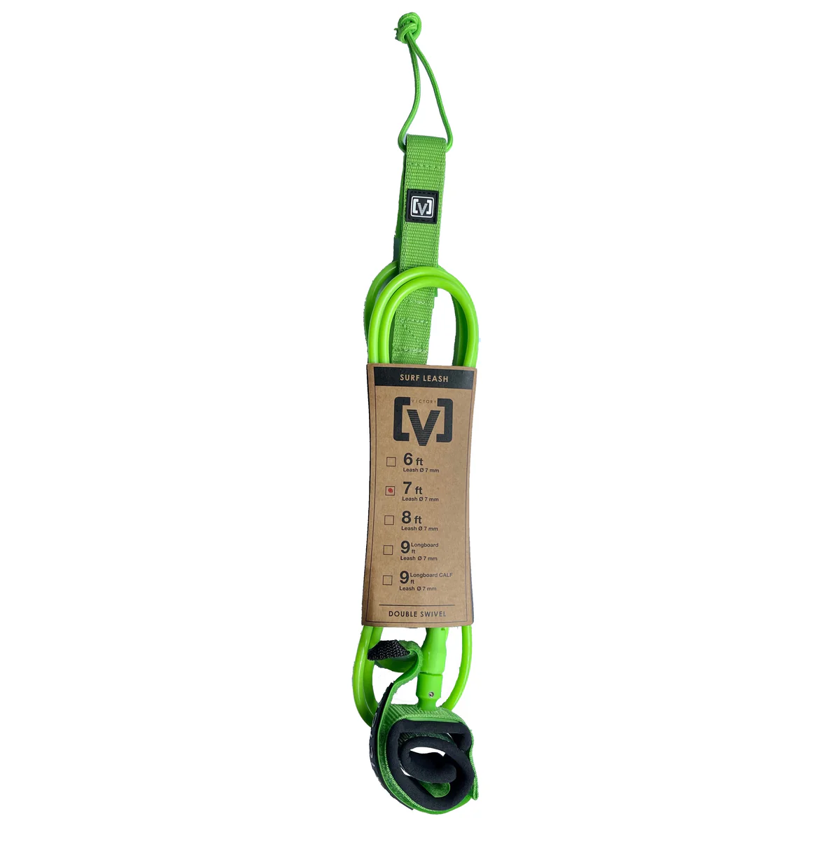 LEASH SURF VICTORY 6' REGULAR 7MM 1 SWIVEL RAILSAVER DETACHABLE NEON GREEN