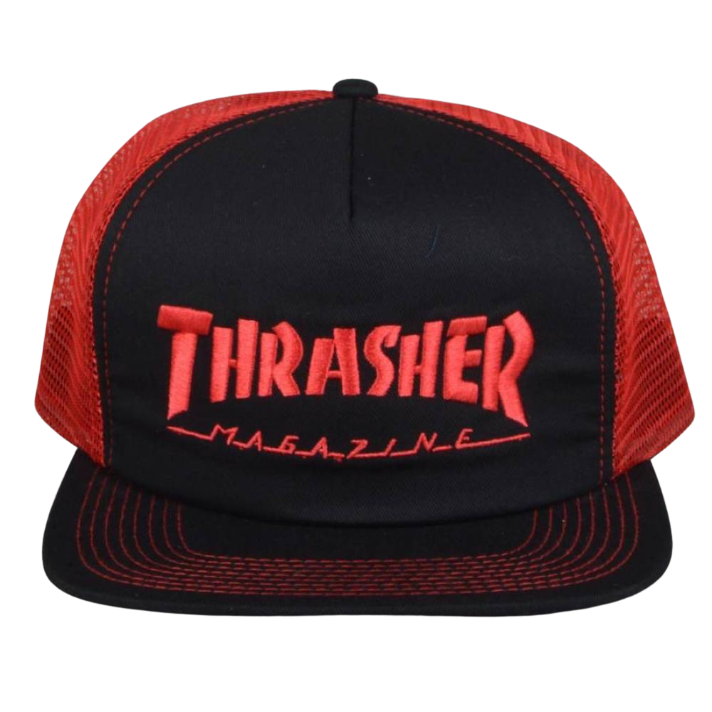 Thrasher Logo Embroidered Mesh Cap - Red/Black
