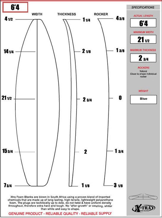 XTRA FOAM SURFBOARD BLANK 6’8″ SHORTBOARD - RidinBox