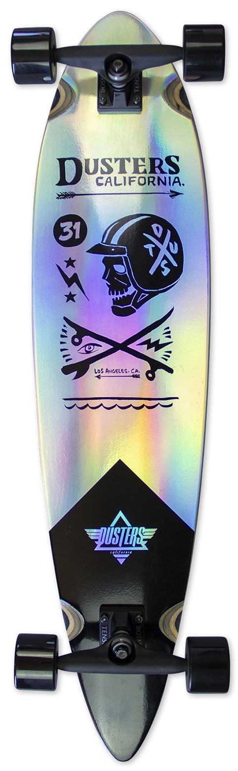 DUSTERS COMPLETE LONGBOARD 37 MOTO COSMIC HOLOGRAPHIC