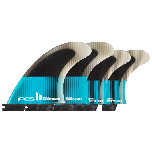 DERIVES FCS II Performer PC Medium Teal/Black Quad Rear Retail Fins